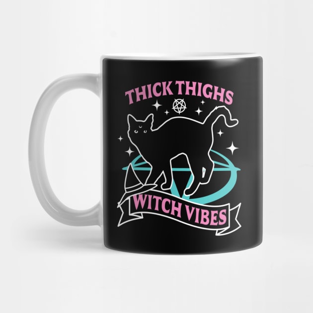Thick Thighs Witch Vibes - Funny Halloween Pastel Goth Cat by OrangeMonkeyArt